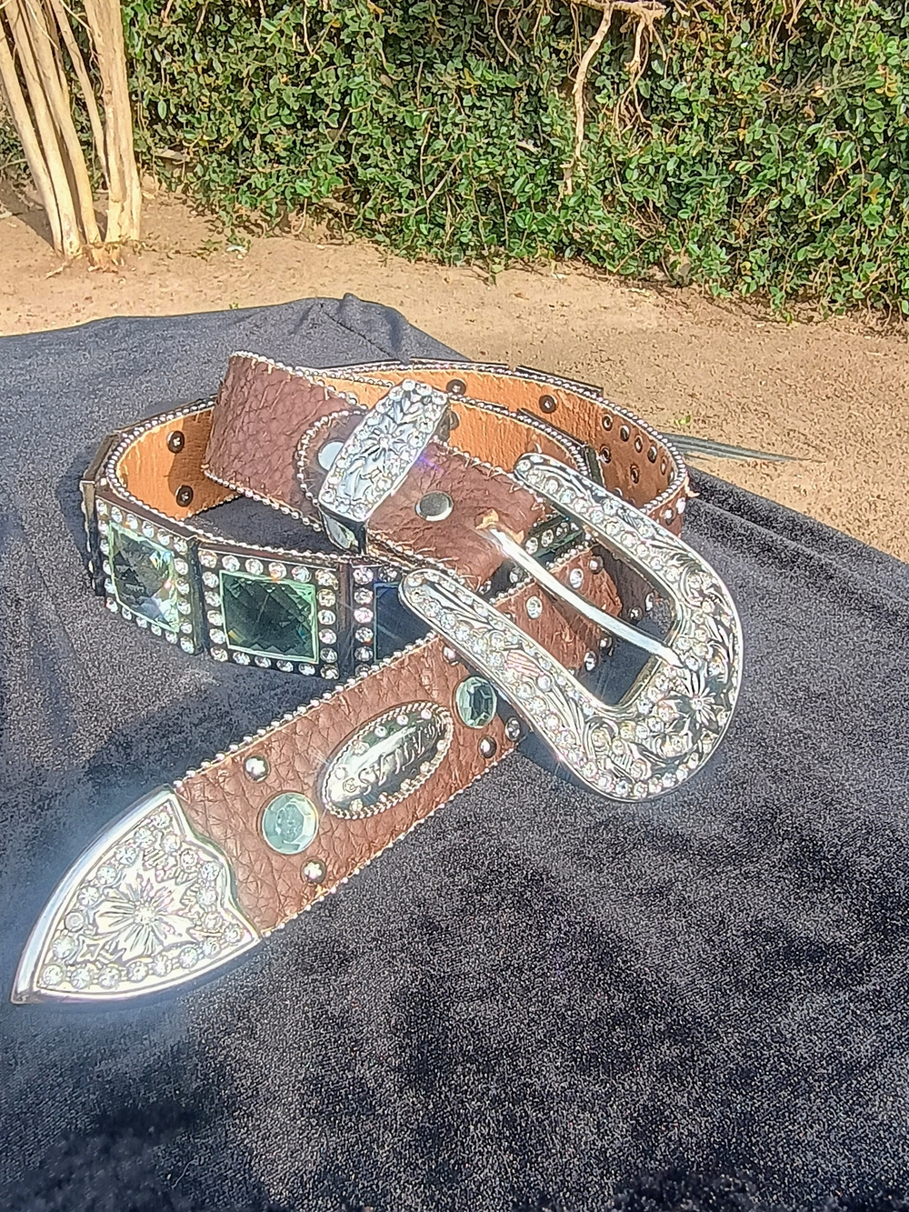 Brown Western Crystal-Accent Women's Leather Belt